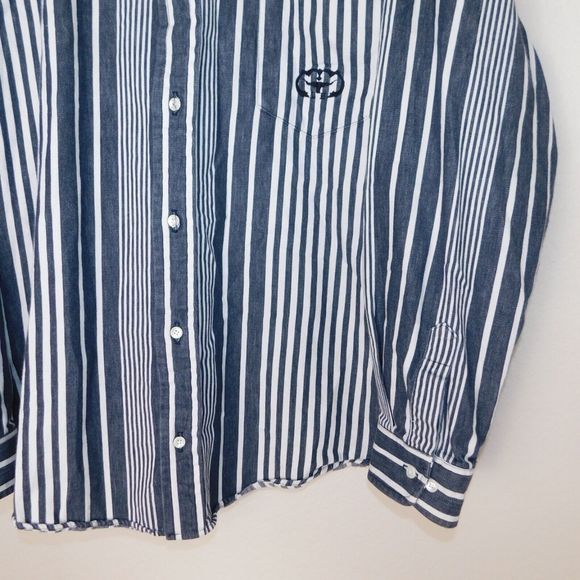 Longhorn Striped Button Up Shirt Adult L Cotton Collared Logo Long Sleeve Casual - Picture 5 of 8